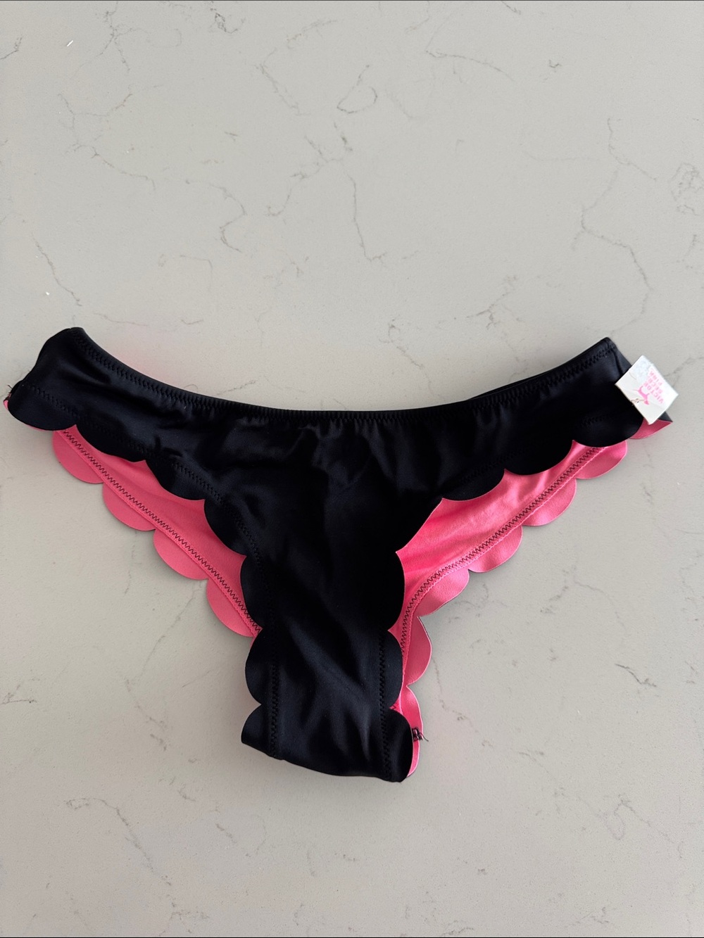 PINK Victoria's Secret Cheeky Black Scalloped Bikini Bottoms